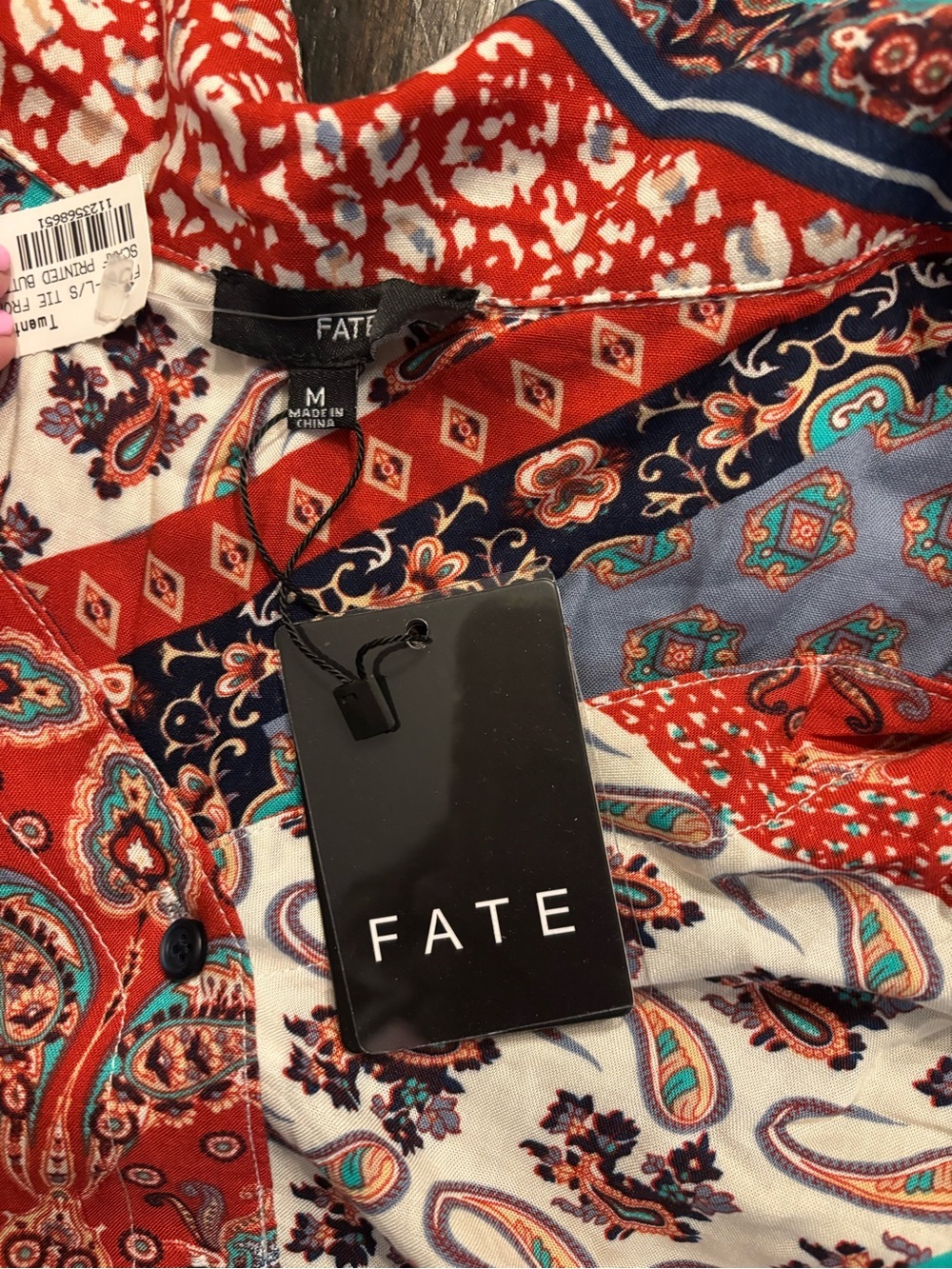 NWT ✨ Fate Patchwork scarf Paisley Button-Front Long sleeve Blouse-size medium - Picture 2 of 6